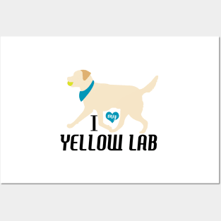 Yellow Lab Pattern Dog Breed Labrador Retrievers in Blue Posters and Art